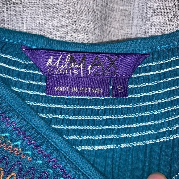 Miley Cyrus Max Azria Women's Turquoise Boho Top Small - Picture 2 of 5